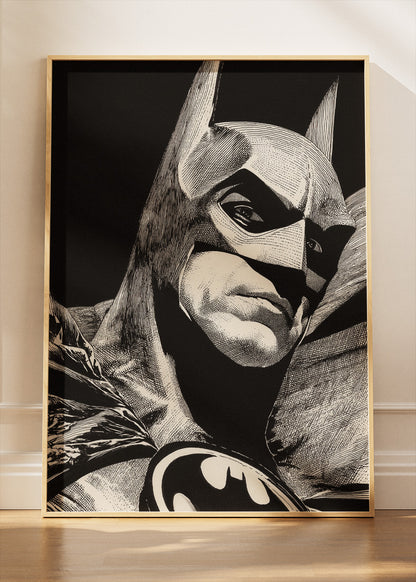 Batman Dark Knight Portrait – Monochrome Superhero Canvas & Poster Print – AI PRINT LAB