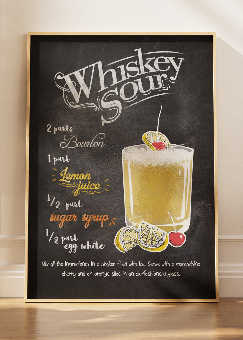 Whiskey Sour Chalkboard Cocktail Poster & Canvas Print – Vintage Bar Recipe Wall Art – AI PRINT LAB