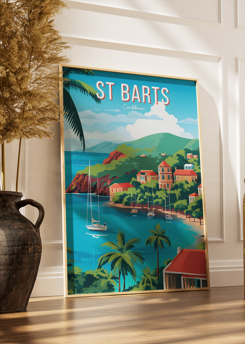 St Barts Caribbean Travel Poster & Canvas Print – Tropical Island Beach Wall Art