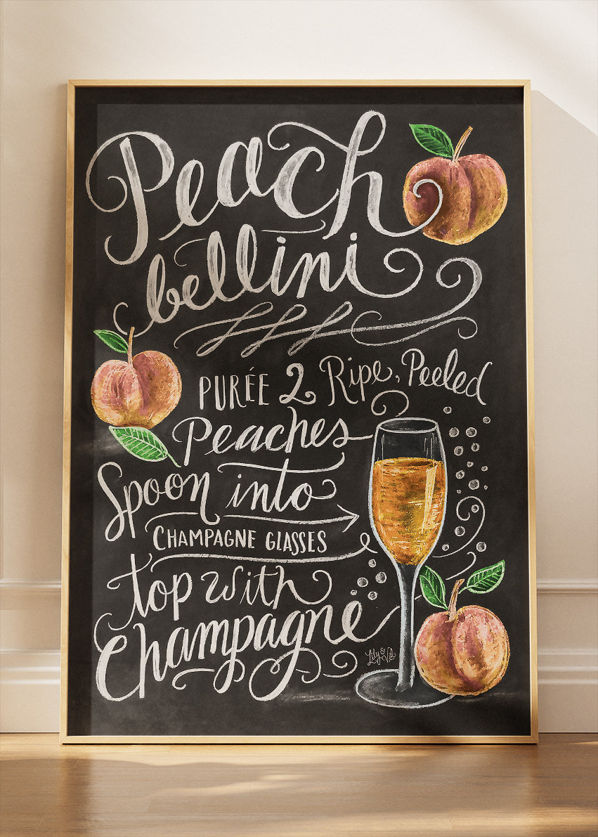 Peach Bellini Chalkboard Poster & Canvas Print | Elegant Cocktail Recipe Wall Art