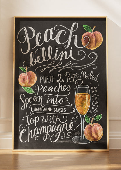 Peach Bellini Chalkboard Poster & Canvas Print | Elegant Cocktail Recipe Wall Art