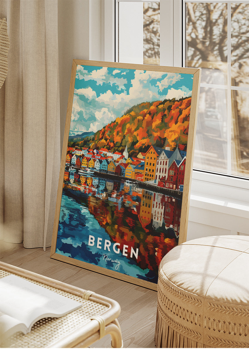 Bergen Norway Poster & Canvas Print – Colorful Waterfront Illustration