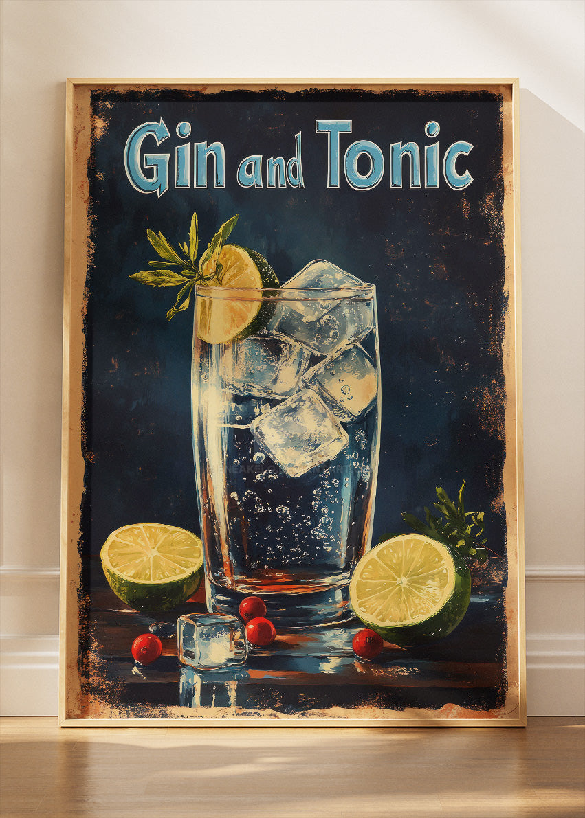 Gin and Tonic Vintage Cocktail Poster & Canvas Print | Classic Bar Wall Art