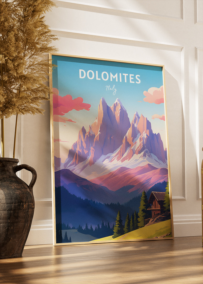 Dolomites Italy Poster & Canvas Print – Illustrated Alpine Mountain Art