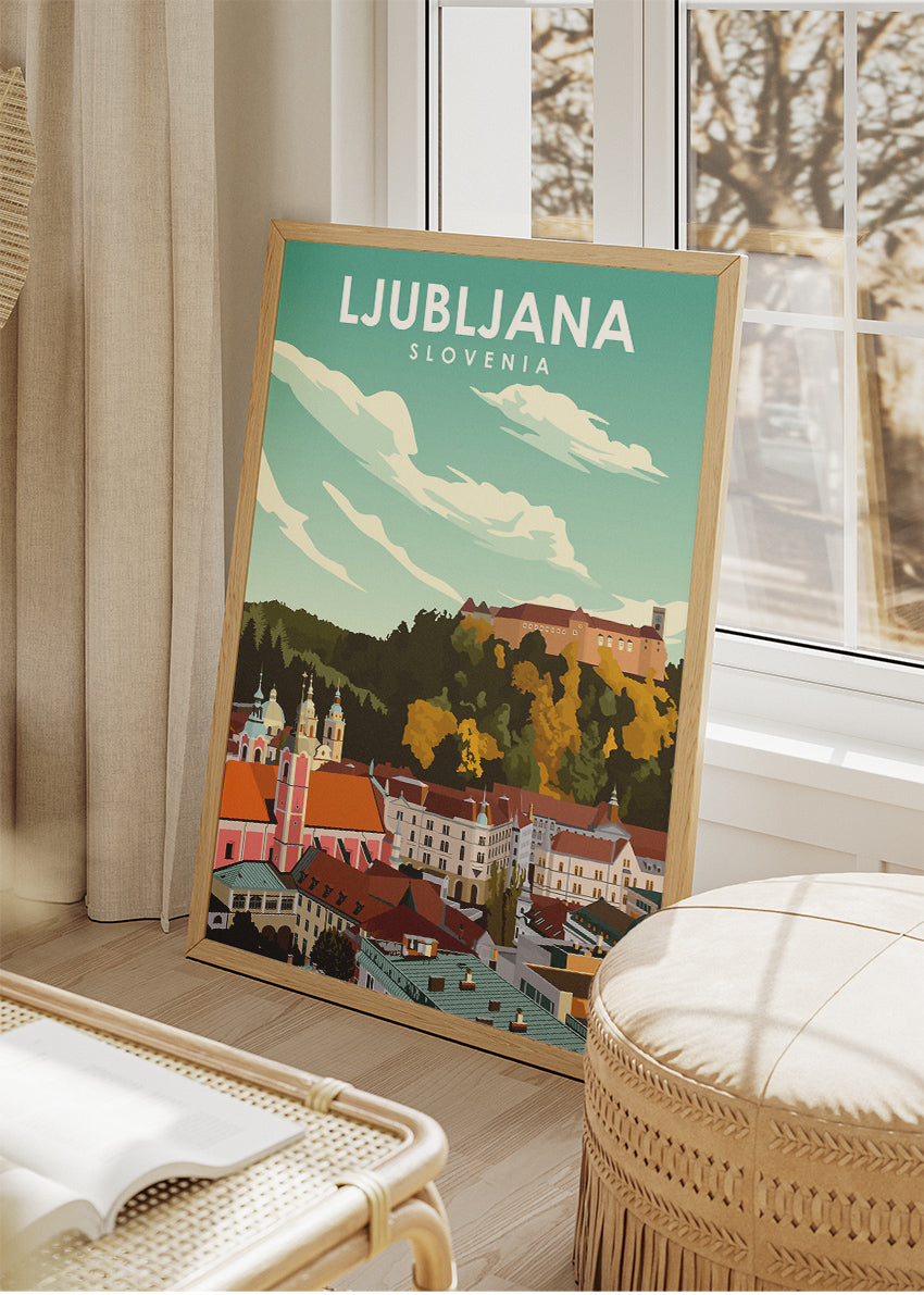 Ljubljana Slovenia Poster & Canvas Print – Vintage Illustrated City Travel Art
