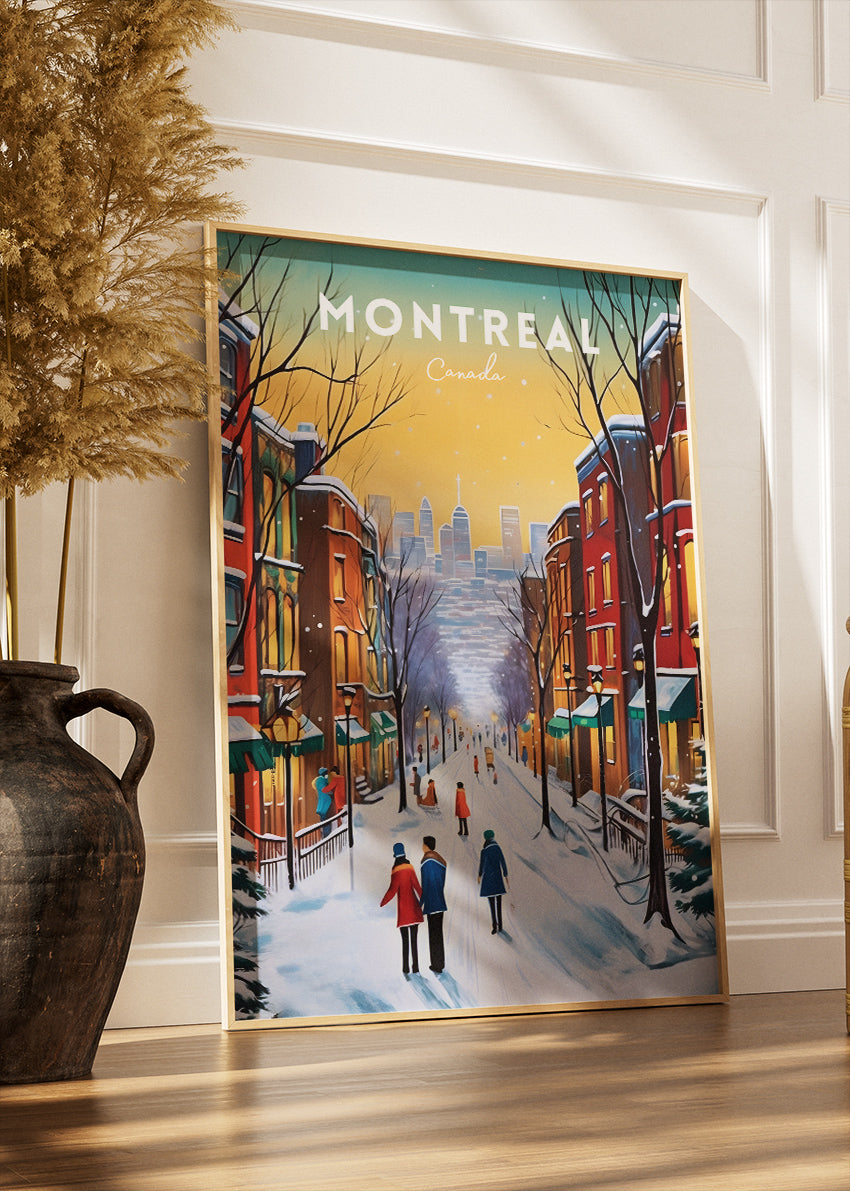 Montreal Canada Winter Street Scene Poster & Canvas Print – City Wall Art