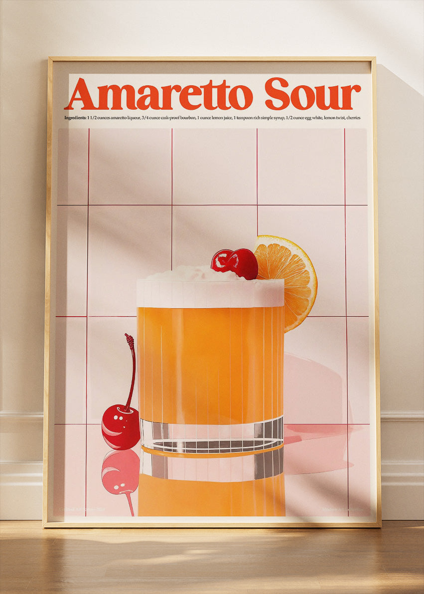 Amaretto Sour Poster & Canvas Print | Modern Cocktail Wall Art
