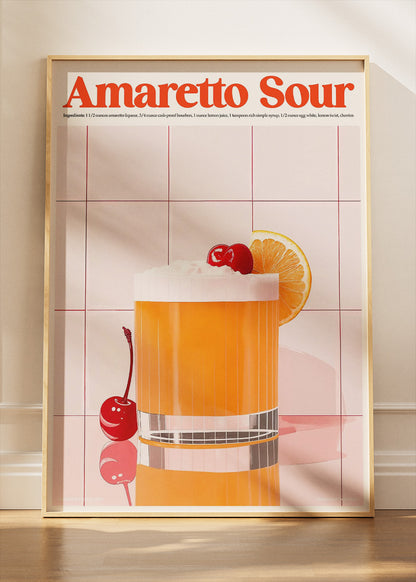 Amaretto Sour Poster & Canvas Print | Modern Cocktail Wall Art