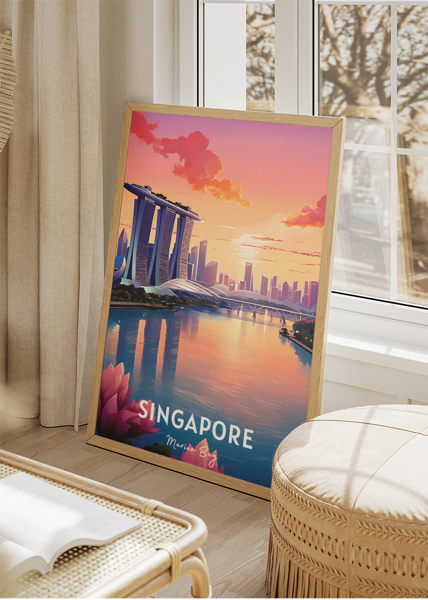 Singapore Marina Bay Poster & Canvas Print – Illustrated Sunset Skyline Art
