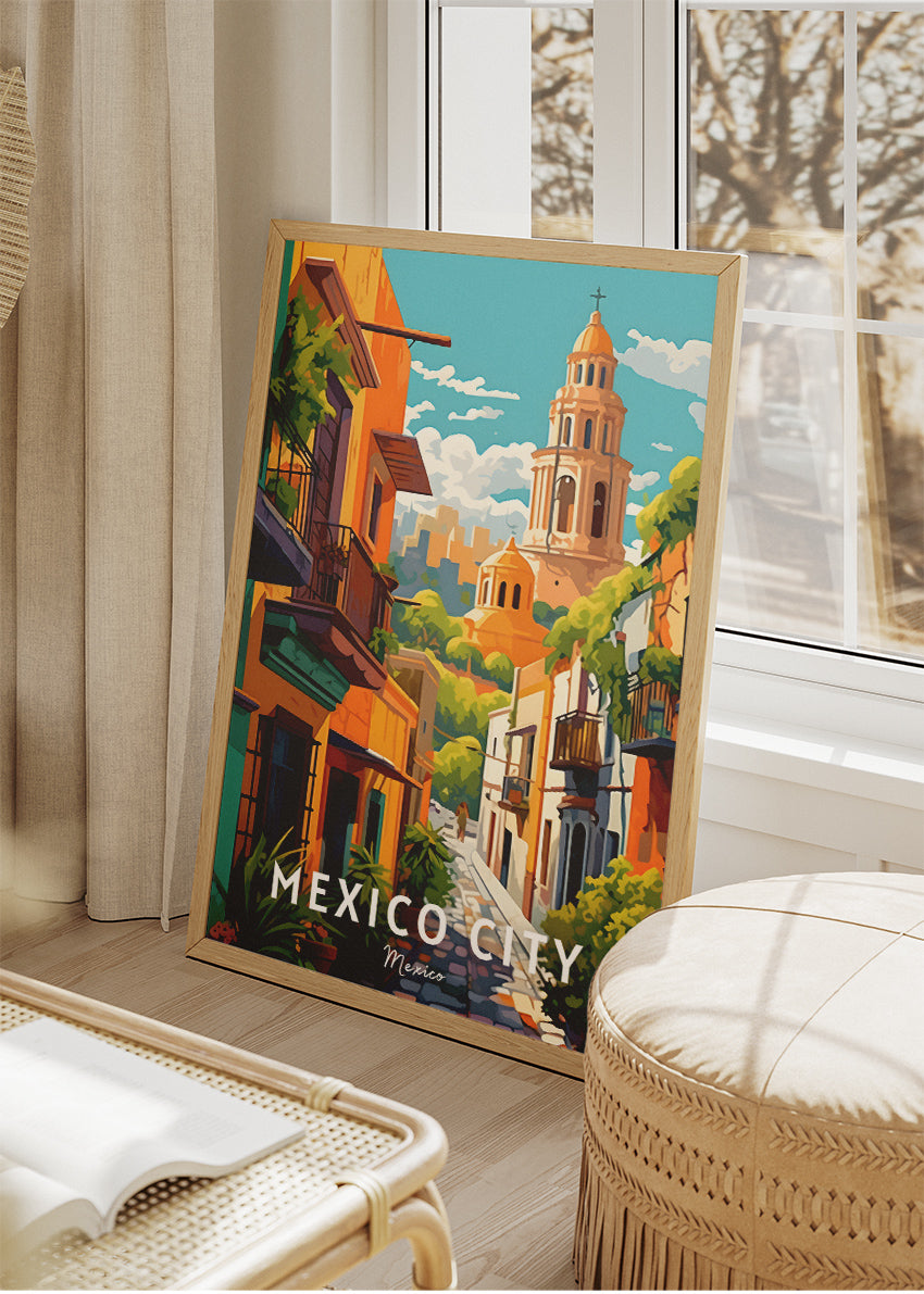 Mexico City Poster & Canvas Print – Illustrated Historic Colonial Street Art