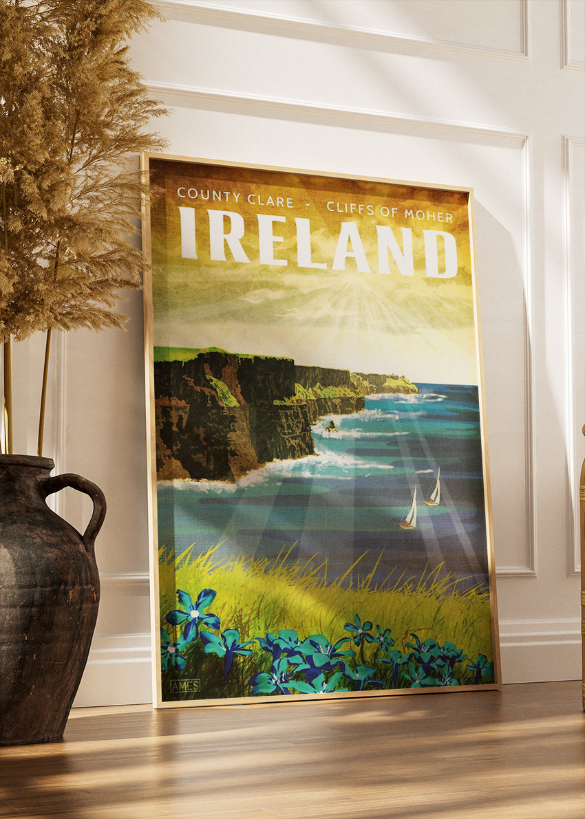 Ireland Cliffs of Moher Poster & Canvas Print – Vintage County Clare Coastal Art