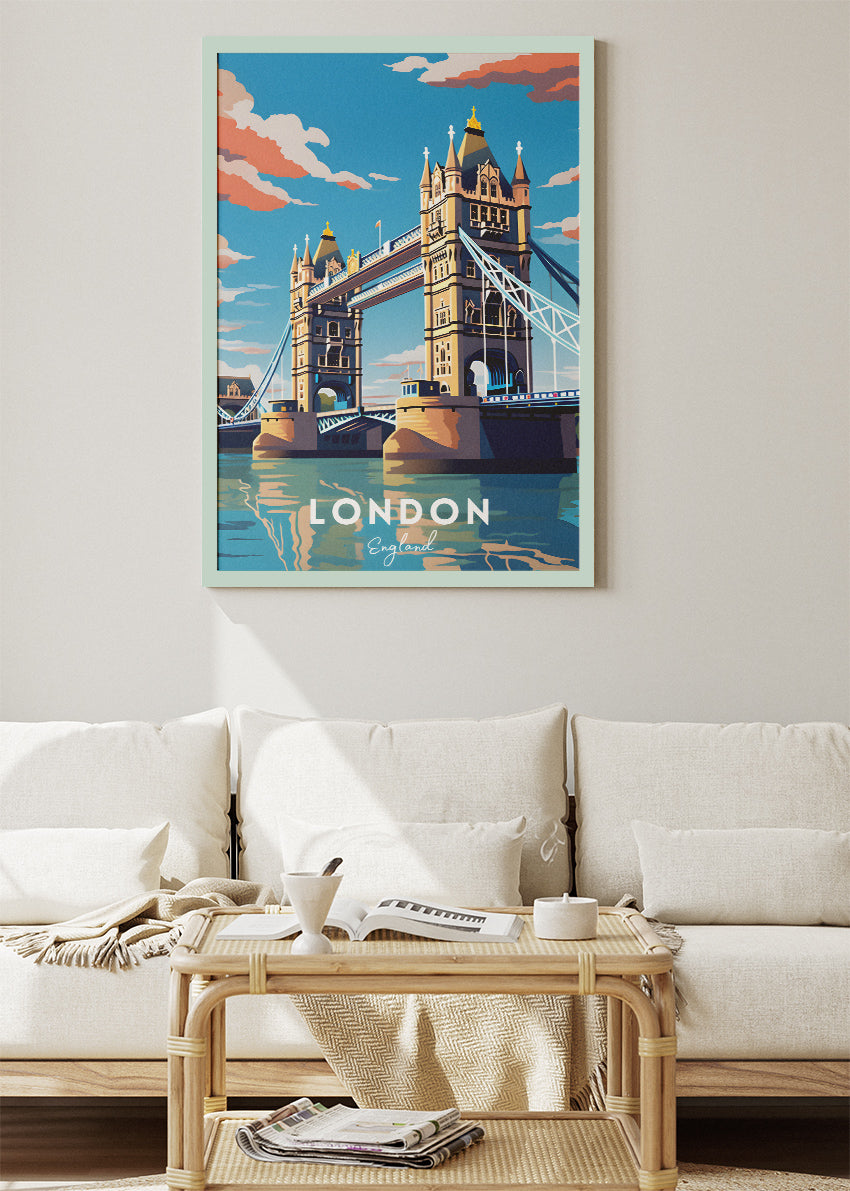 London England Poster & Canvas Print – Vintage Tower Bridge Travel Art