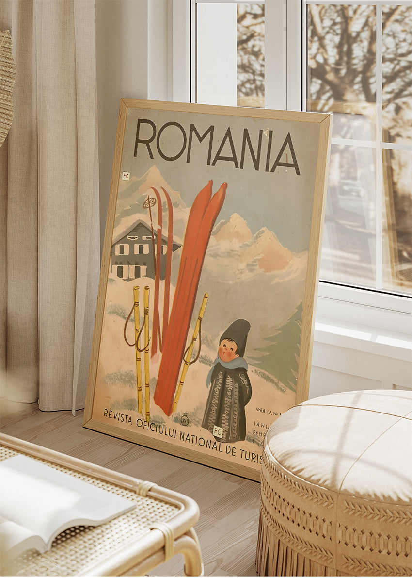 Romania Vintage Ski Poster & Canvas Print – Retro Winter Travel Art