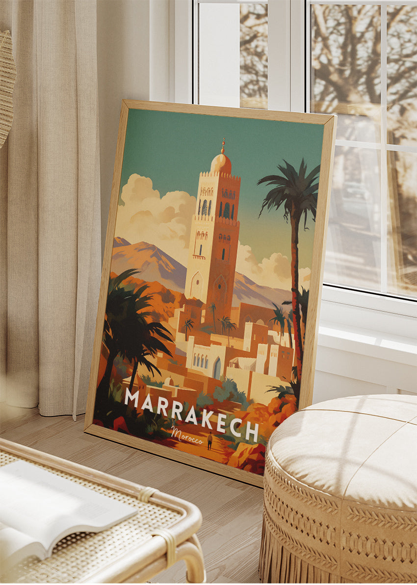 Marrakech Morocco Poster & Canvas Print – Illustrated Desert Cityscape Art