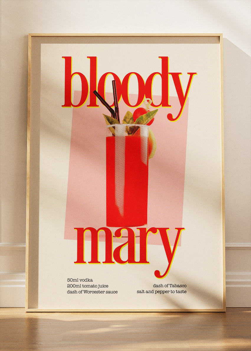 Bloody Mary Modern Cocktail Poster & Canvas Print | Minimalist Bar Wall Art