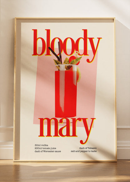 Bloody Mary Modern Cocktail Poster & Canvas Print | Minimalist Bar Wall Art