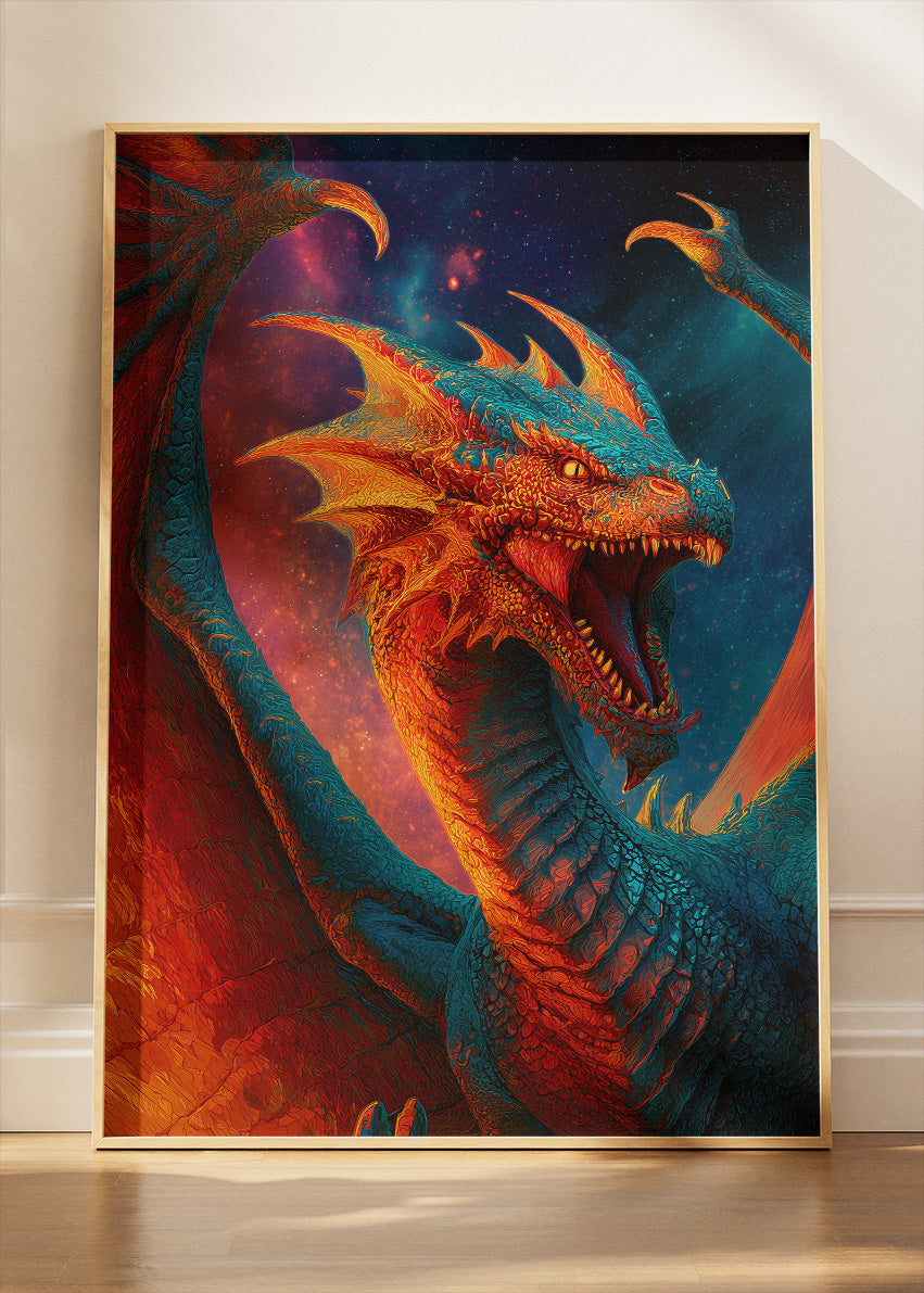 Fire Dragon Fantasy Poster & Canvas Print – Epic Mythical Creature Wall Art
