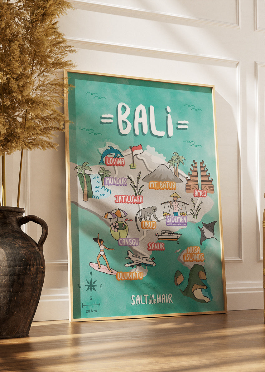 Bali Illustrated Map Poster & Canvas Print – Travel Map Wall Art