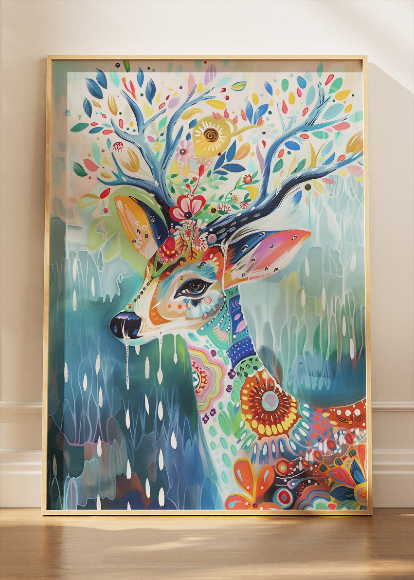 Colourful Deer Canvas Print & Poster – Boho Nature Animal Wall Art