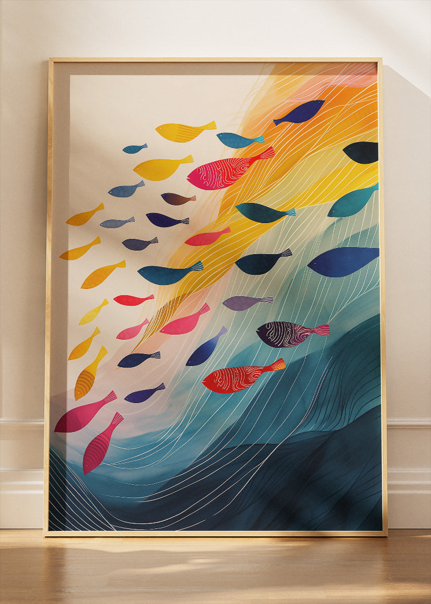 Colourful Fish Flow Canvas Print & Poster – Modern Ocean Wall Art