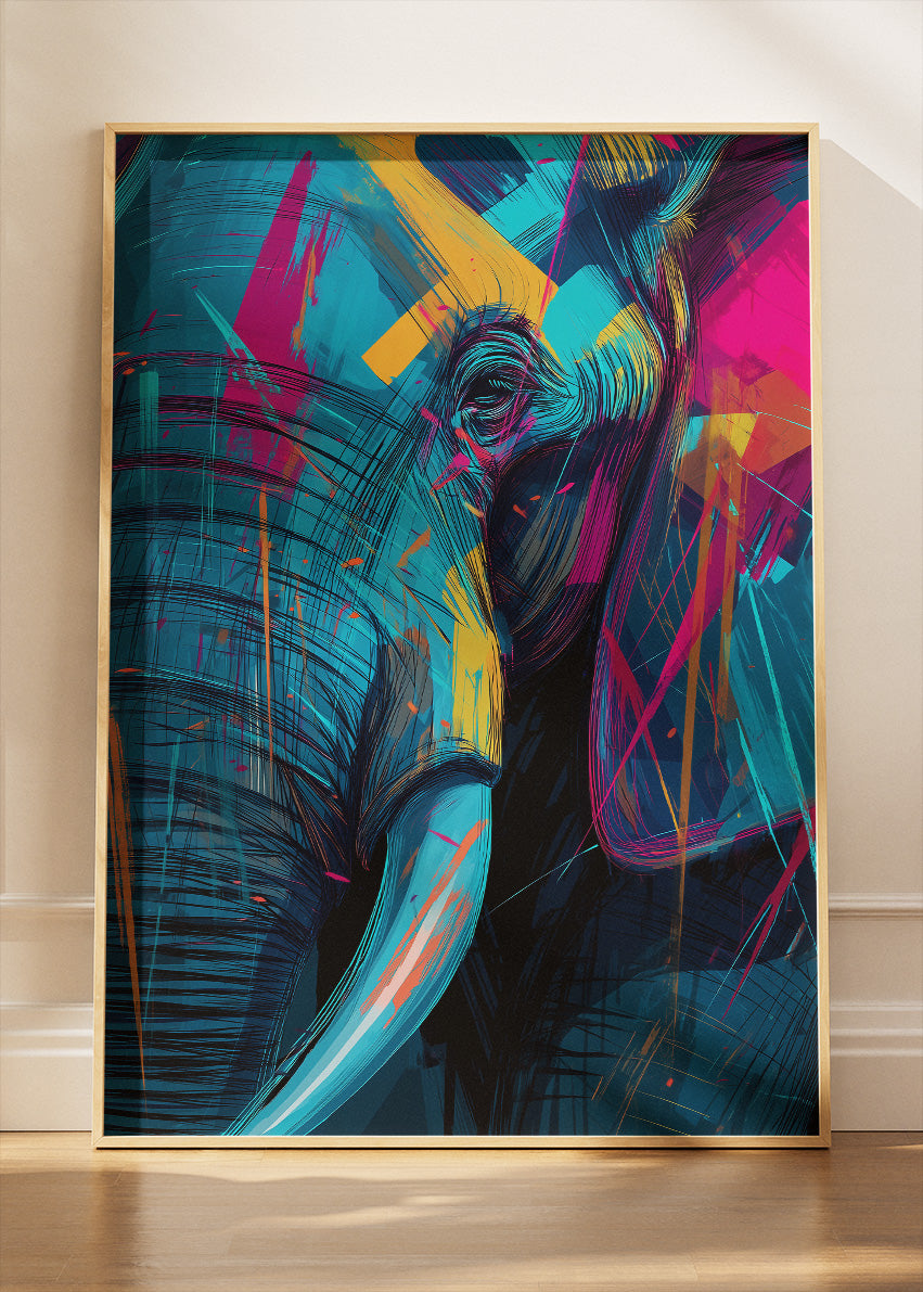 Abstract Neon Elephant Canvas Print & Poster – Modern Wildlife Wall Art