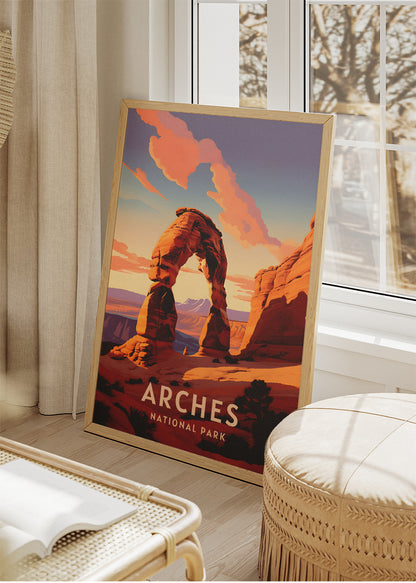 Arches National Park Poster & Canvas Print – Desert Red Rock Landscape Illustration Wall Art