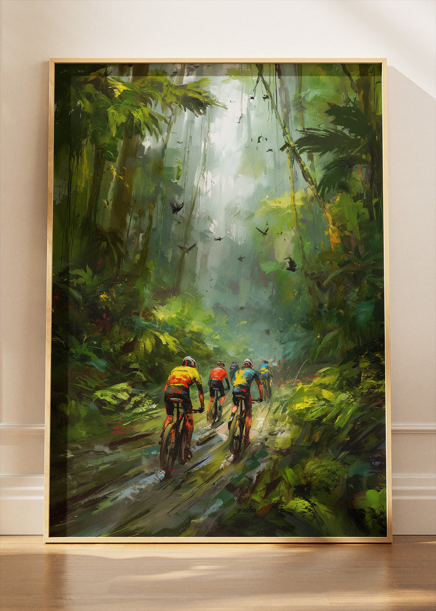 Rainforest Peloton Cycling Art Print & Canvas – Jungle Endurance Road Cycling Wall Art