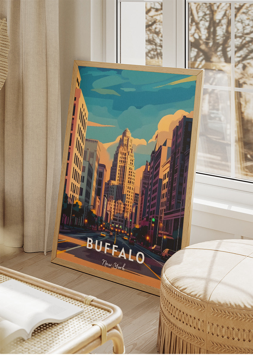 Buffalo New York Poster & Canvas Print – Retro Downtown Cityscape Illustration