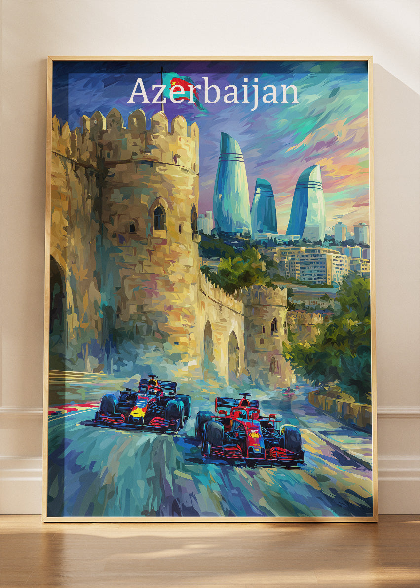 Azerbaijan Grand Prix Wall Art Poster & Canvas | Baku Formula 1 Racing Cityscape Print