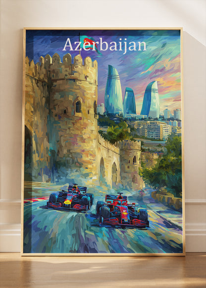 Azerbaijan Grand Prix Wall Art Poster & Canvas | Baku Formula 1 Racing Cityscape Print