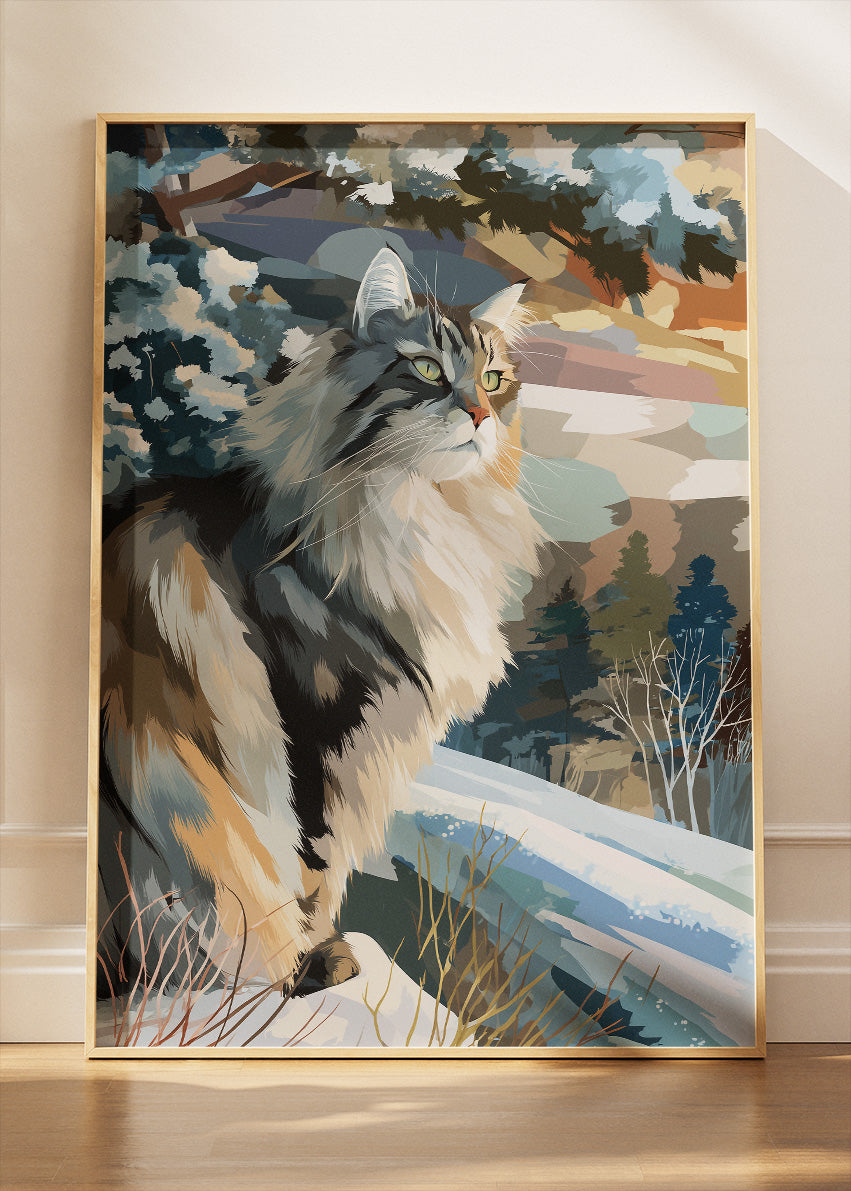 Majestic Forest Cat Canvas Print & Poster – Winter Wildlife Wall Art