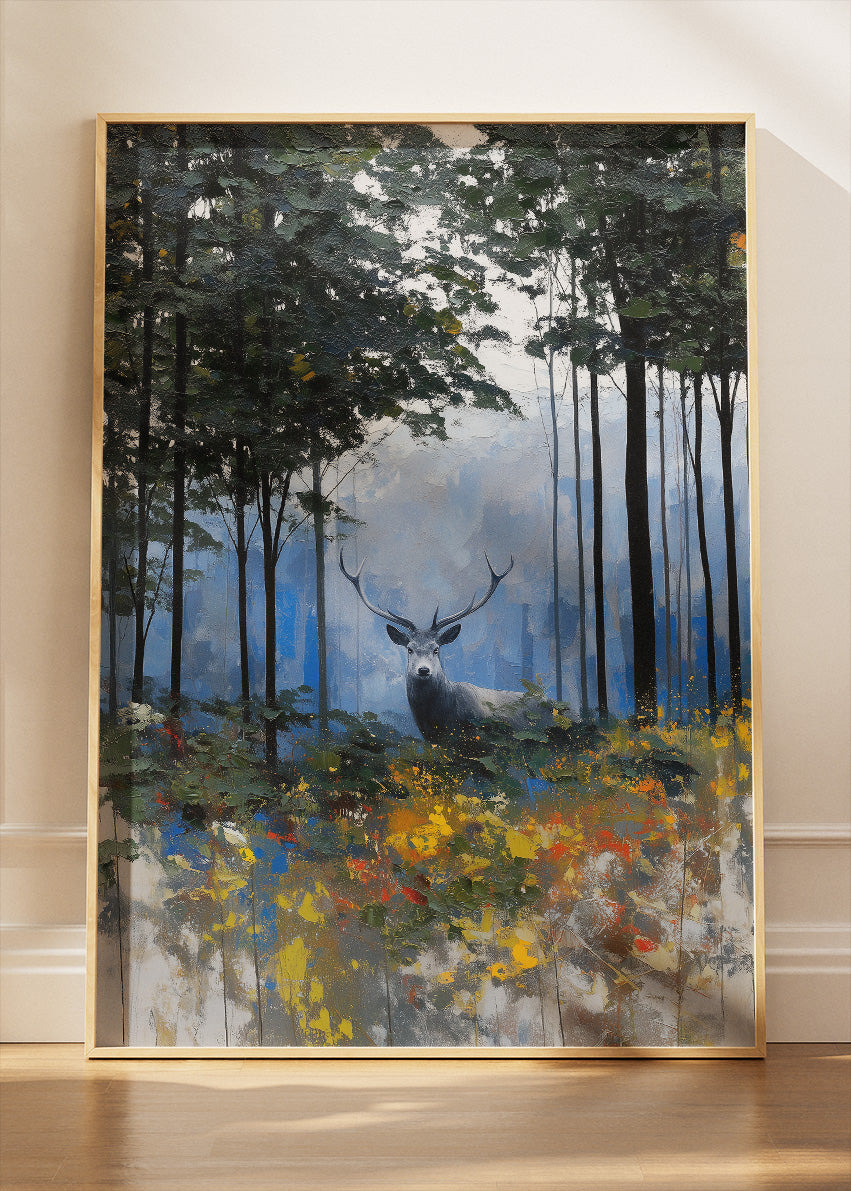 Majestic Deer in Misty Forest Canvas Print & Poster – Wildlife Wall Art