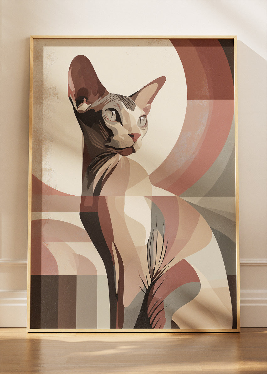 Sphynx Cat Abstract Canvas Print & Poster – Modern Retro Pet Wall Art