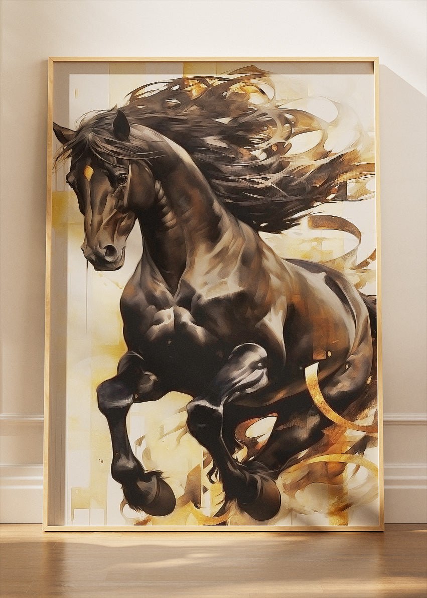 Majestic Black Horse Canvas Print & Poster – Powerful Stallion Wall Art