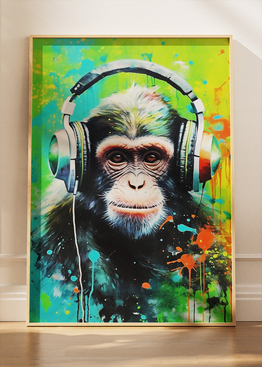 DJ Monkey Canvas Print & Poster – Music Animal Wall Art