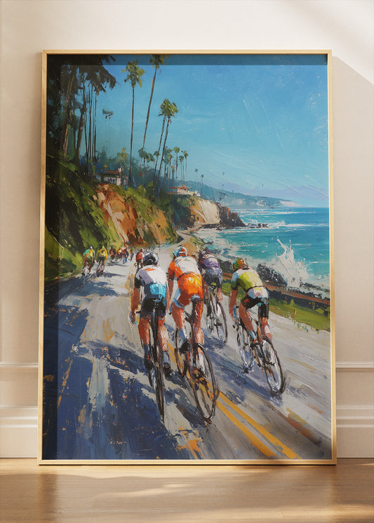 Coastal Peloton Cycling Art Print & Canvas – Ocean Road Endurance Cycling Wall Art