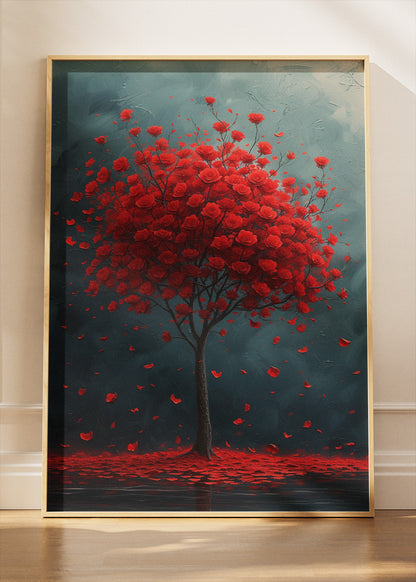 Red Rose Tree Wall Art – Dramatic Floral Canvas Print & Moody Romantic Statement Poster for Living Room Decor UK