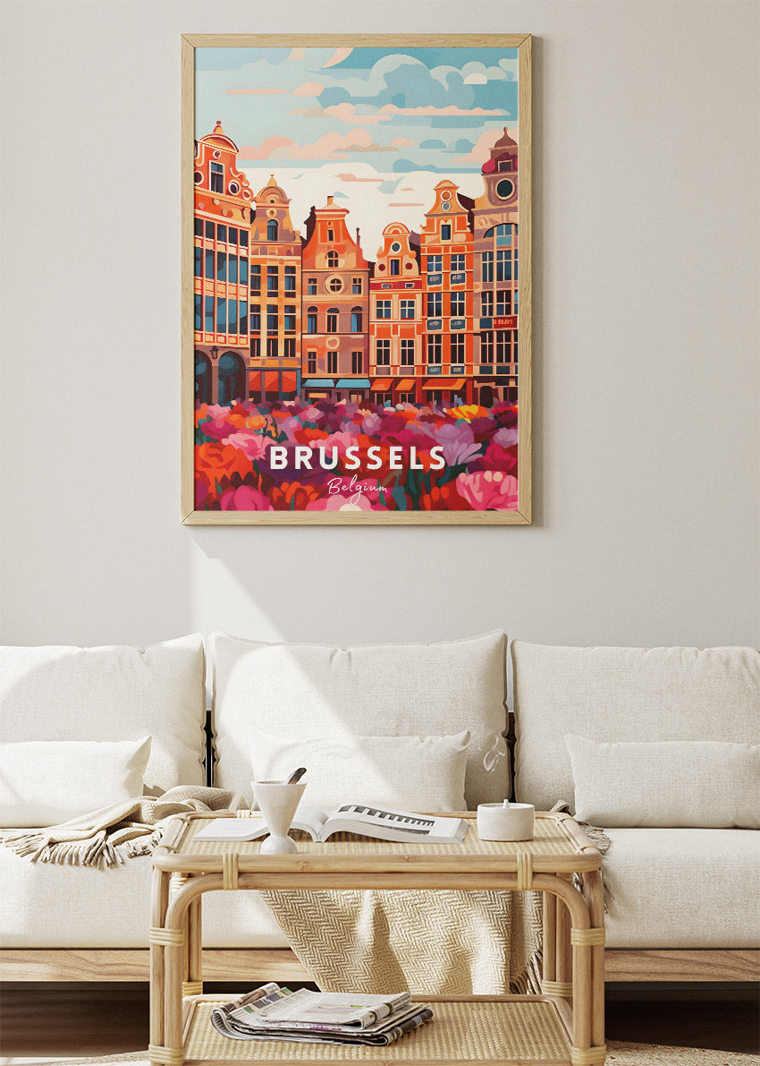 Brussels Grand Place Travel Poster & Canvas Print – Belgium Wall Art