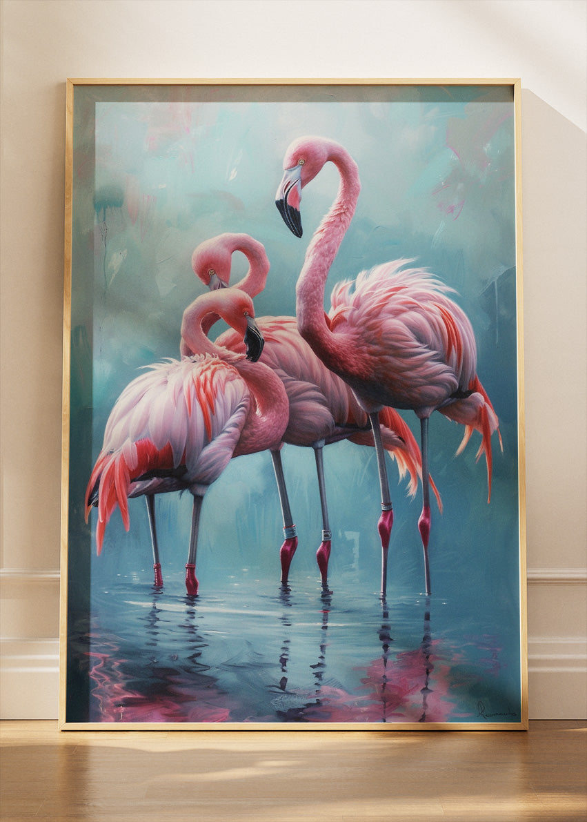 Elegant Pink Flamingos Canvas Print & Poster – Luxury Tropical Bird Wall Art