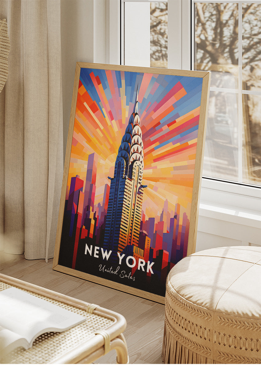 New York United States Poster & Canvas Print – Vibrant Chrysler Building Illustration