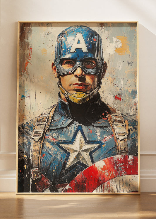 Captain America – Modern Patriotic Portrait Canvas & Poster Print – AI PRINT LAB