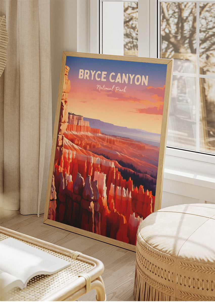 Bryce Canyon National Park Poster & Canvas Print – Sunset Hoodoo Landscape Illustration Wall Art