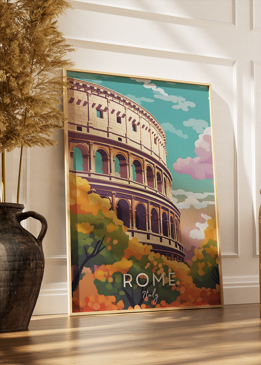 Rome Italy Poster & Canvas Print – Illustrated Colosseum Travel Art