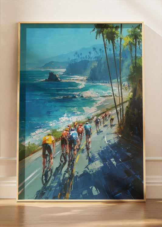 Pacific Coast Peloton Cycling Art Print & Canvas – Ocean Cliff Road Cycling Wall Art