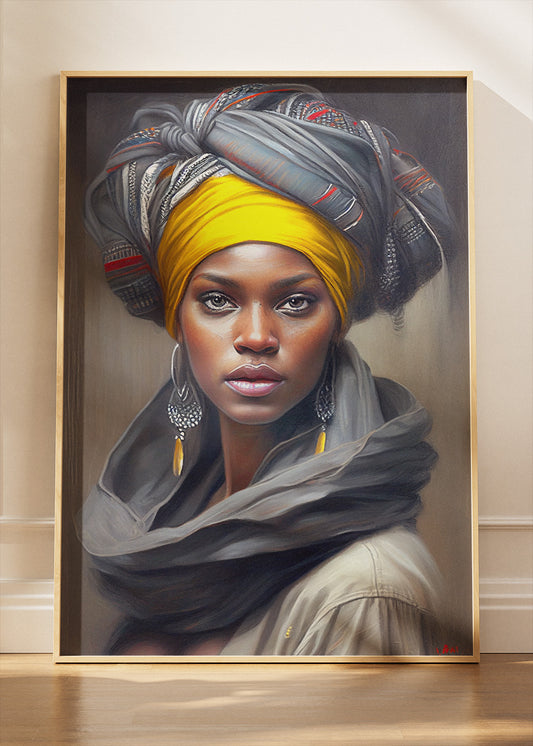 Golden Headwrap Elegance Portrait Canvas & Poster Print – AI PRINT LAB