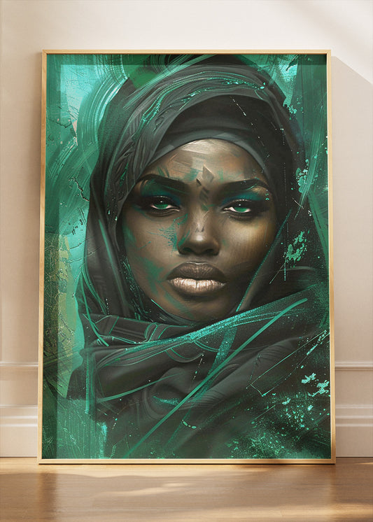 Emerald Aura Contemporary Portrait Canvas & Poster Print – AI PRINT LAB