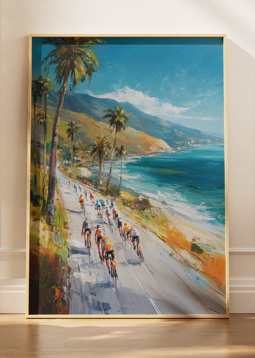 Palm Coast Peloton Cycling Art Print & Canvas – Coastal Road Cycling Wall Art