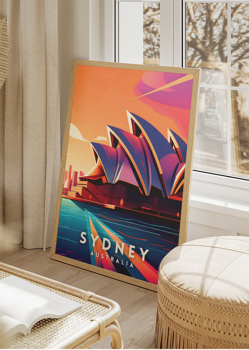 Sydney Australia Travel Poster & Canvas Wall Art – Modern Opera House Illustration Print