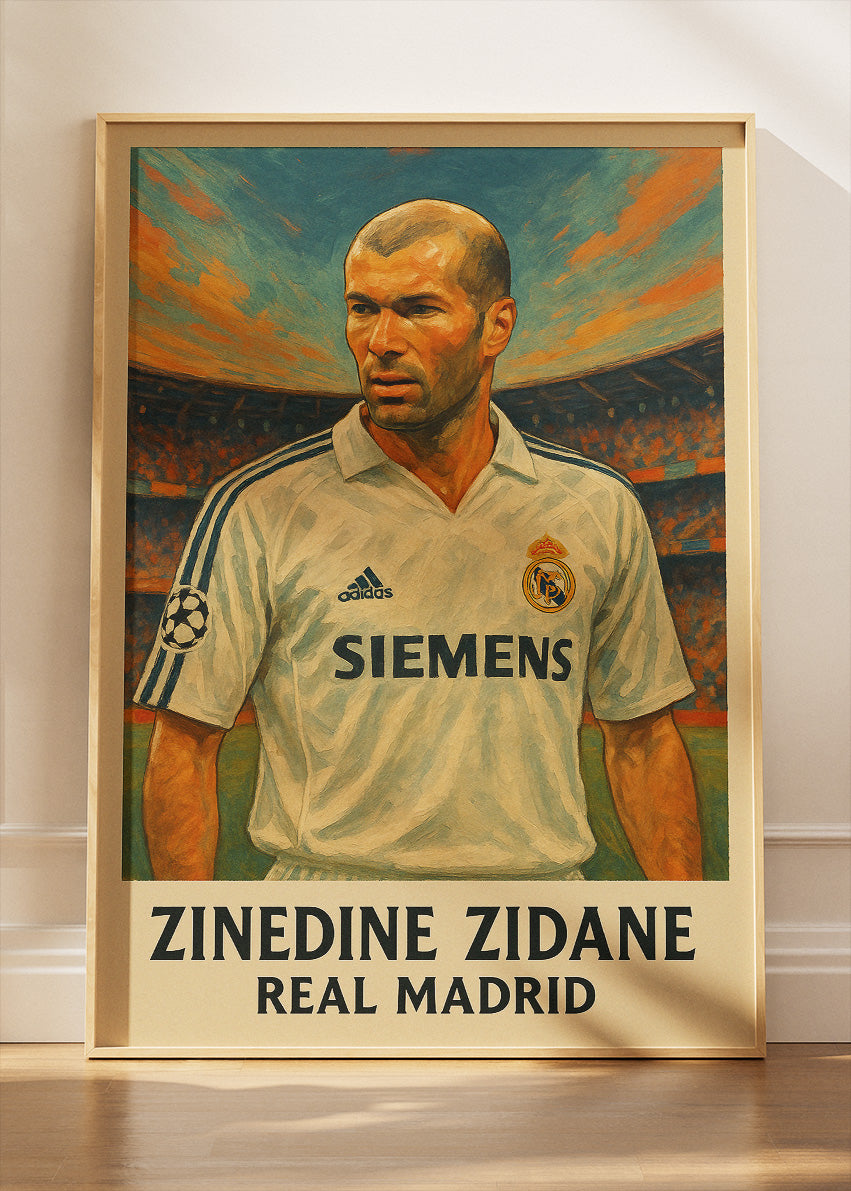 Zinedine Zidane Real Madrid Football Wall Art | Legendary Midfield Maestro Poster & Canvas