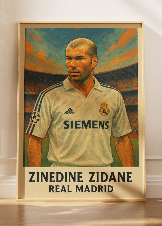 Zinedine Zidane Real Madrid Football Wall Art | Legendary Midfield Maestro Poster & Canvas